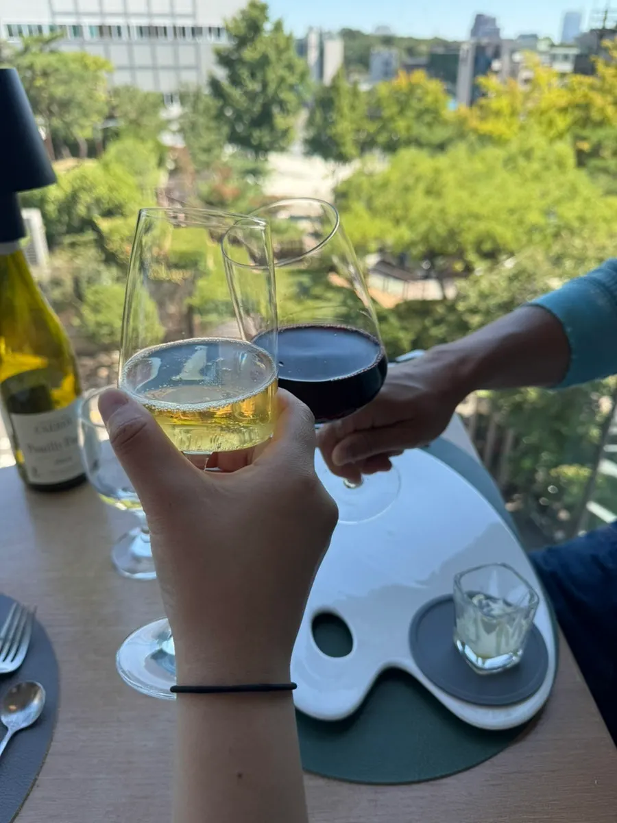 Two glasses of wine at Le Cochon