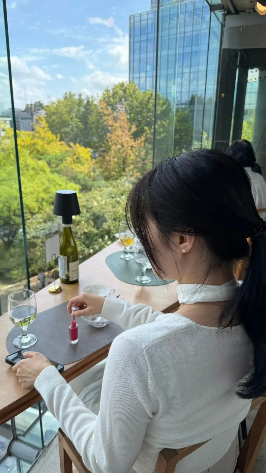 Green scenery and clear sky seen from Le Cochon's window seat