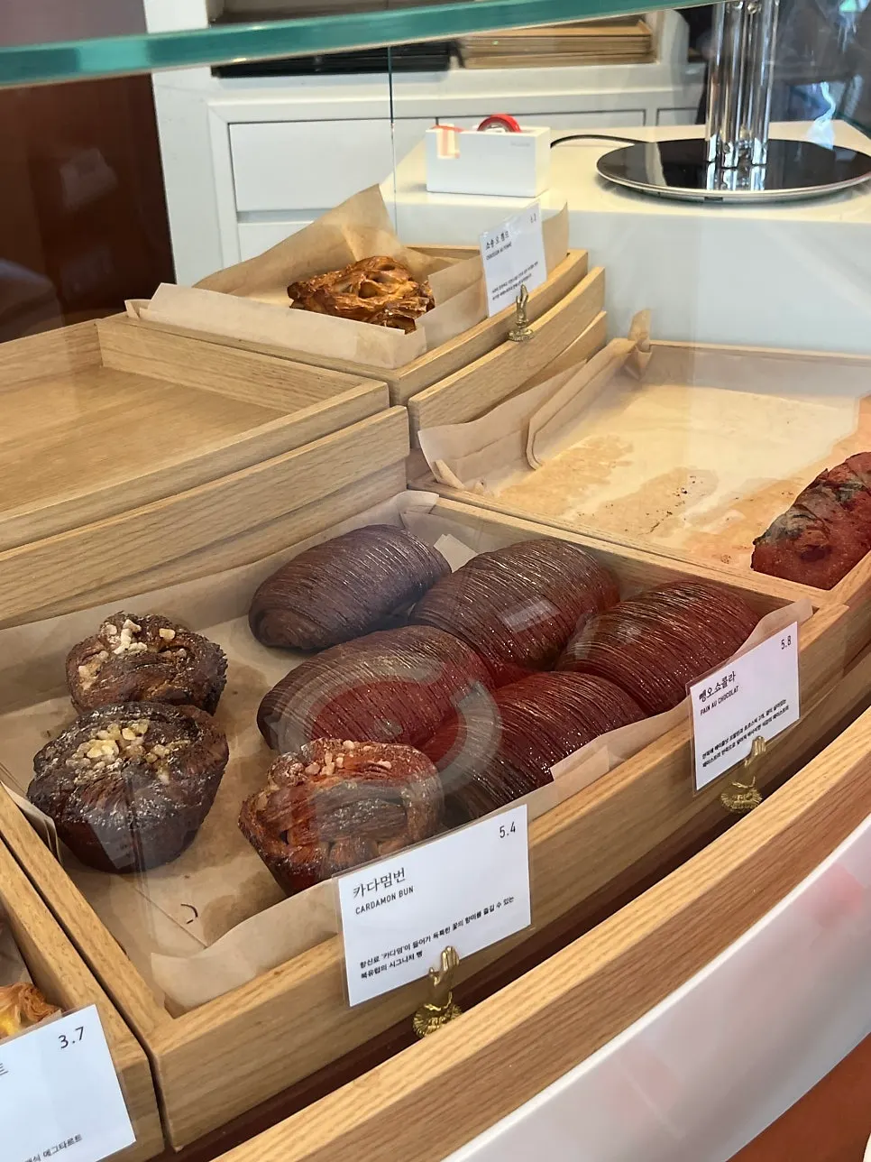 Cardamom buns and pain au chocolat on display