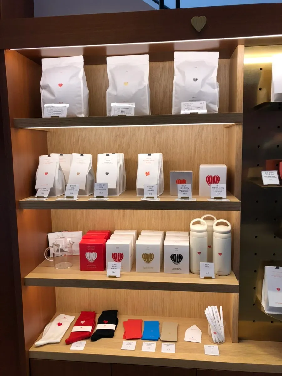 Coffee beans and goods displayed on the 1st floor of Lemangdoré