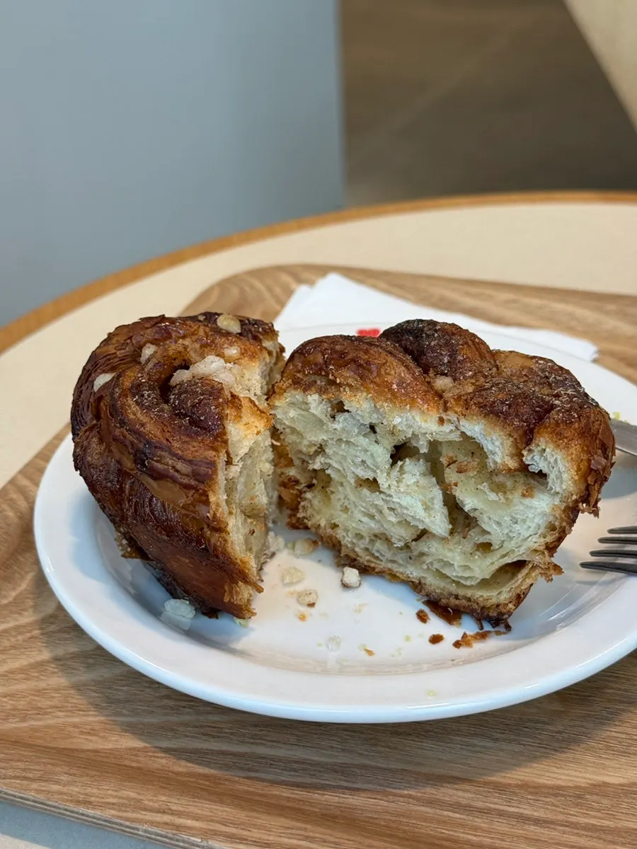 Cross-section of the crispy-outside cardamom bun