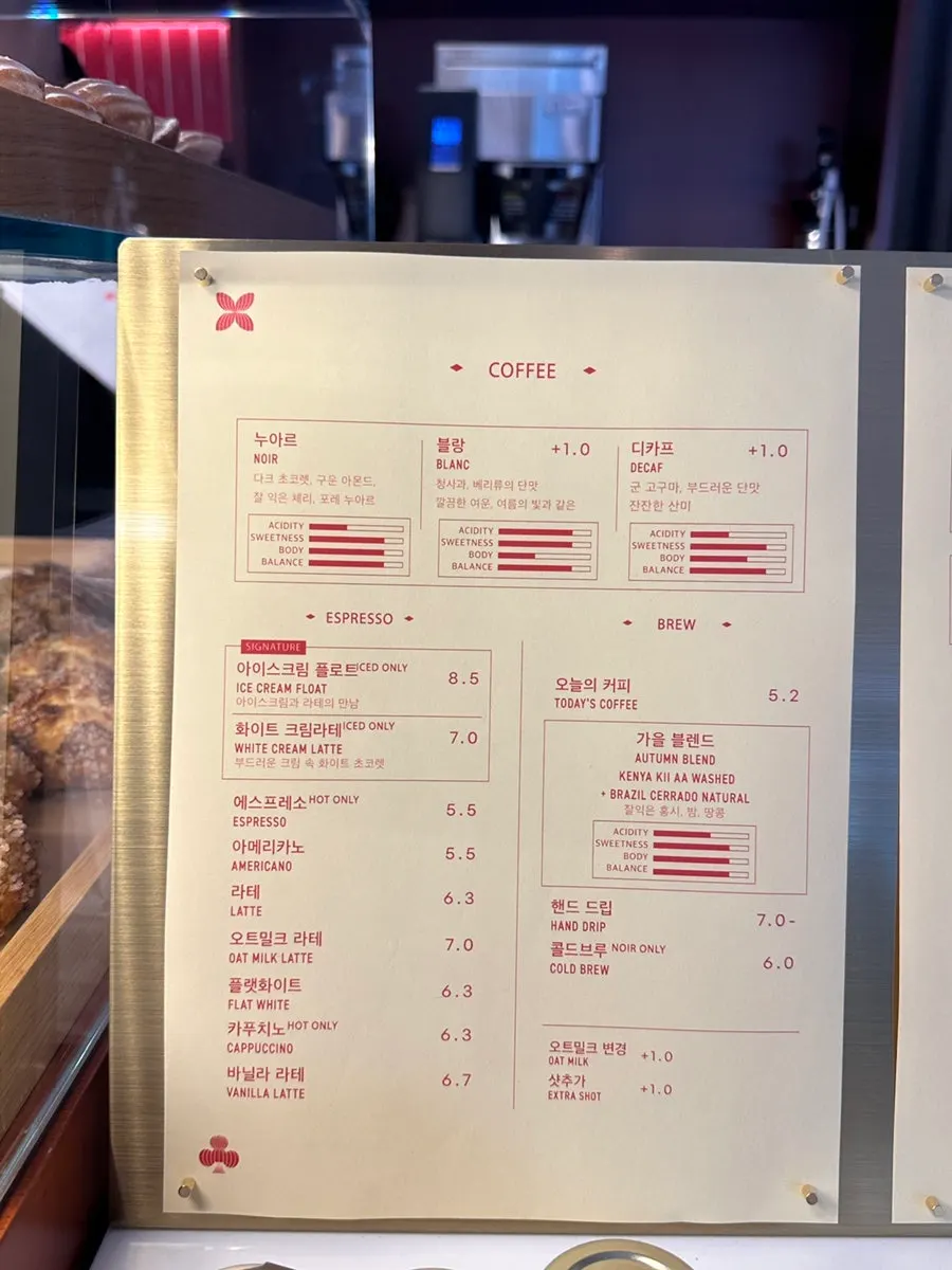 음료 가격이 적힌 주문 메뉴판