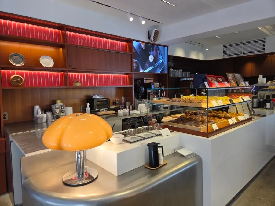 Coffee beans and tumbler goods displayed on the 1st floor
