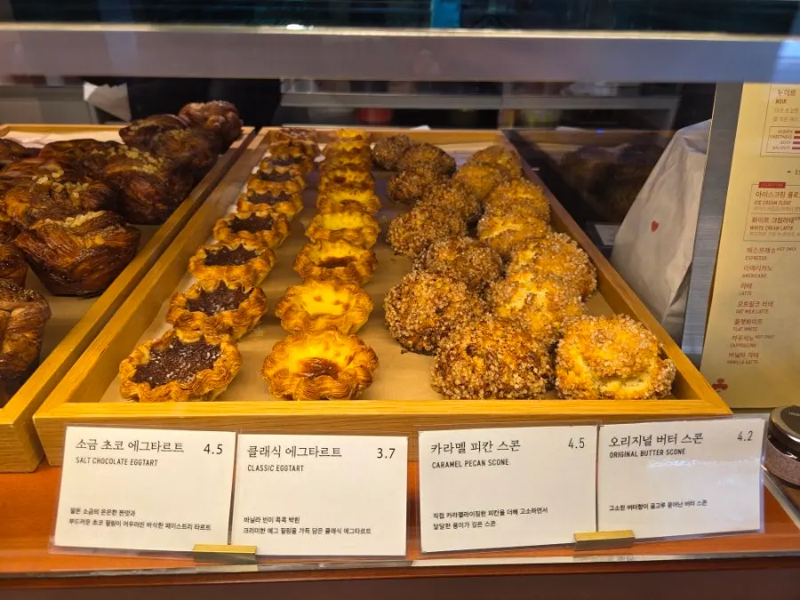 Egg tarts and scones on display