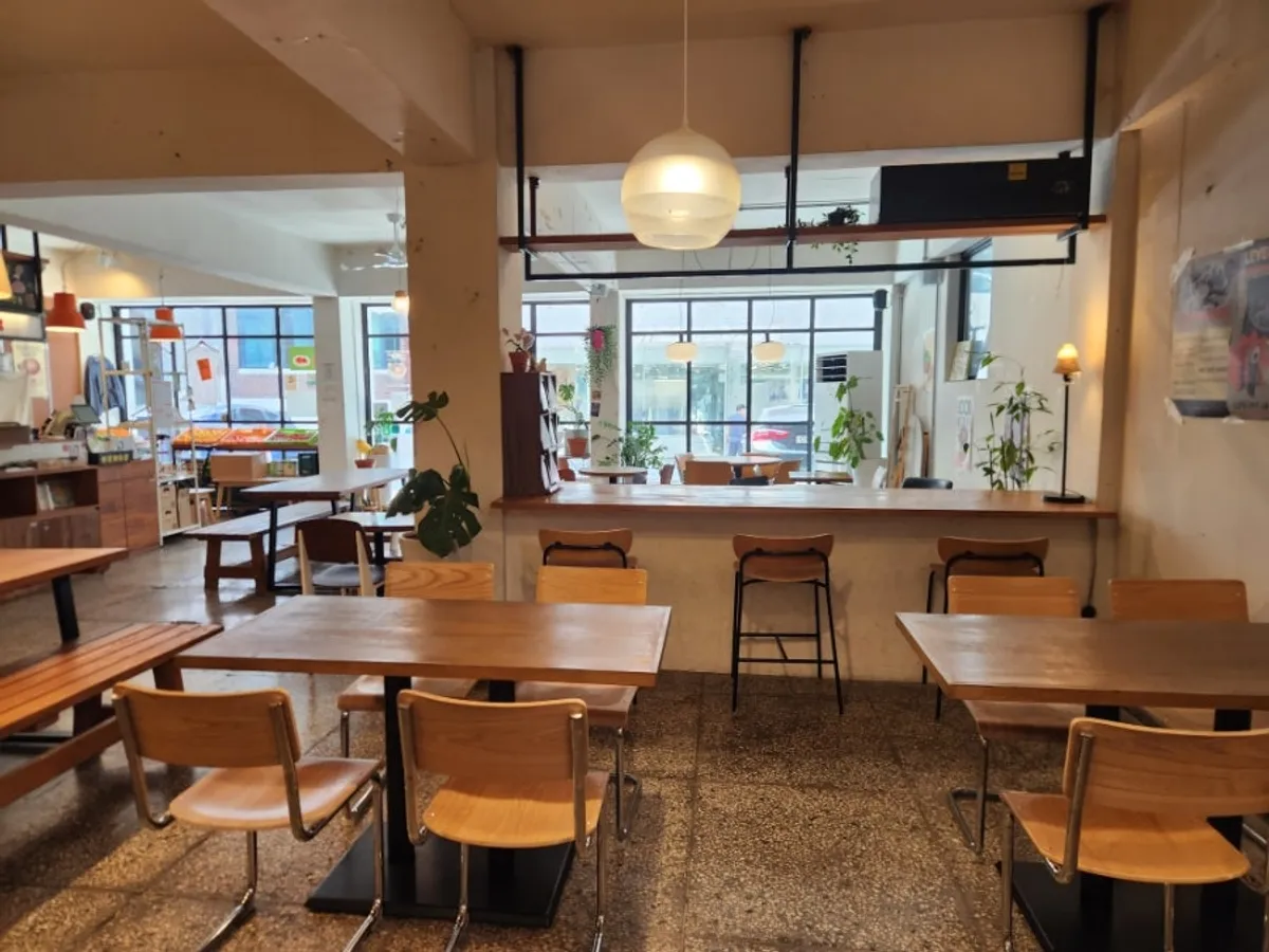 Interior decorated in wood tones
