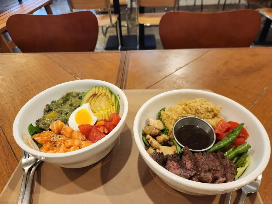 Steak Bowl with dressing poured over it