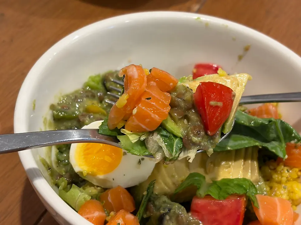 Garlic scape mixer with lentils and olives