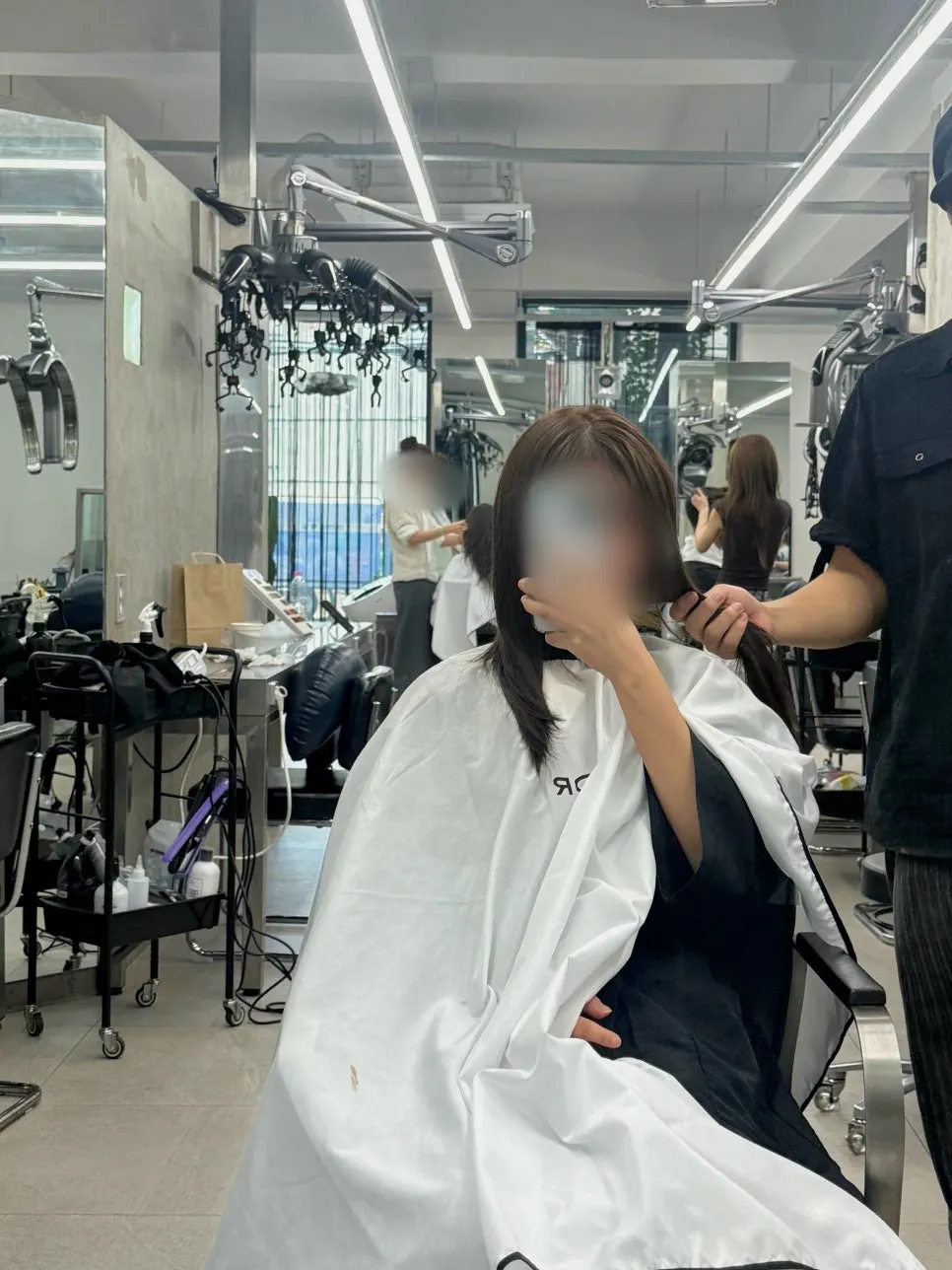 Hair color after shampoo, treatment, and blow-dry