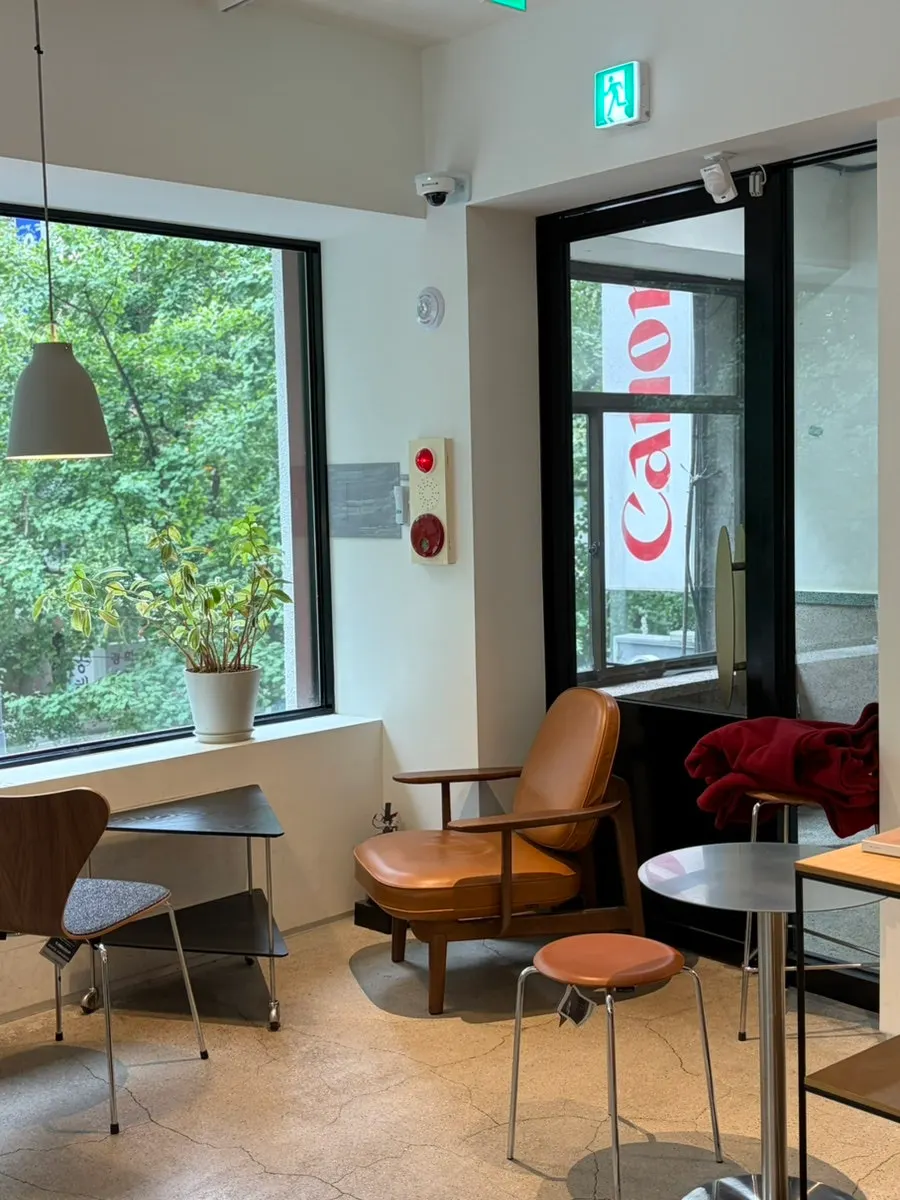 Calm café interior tables