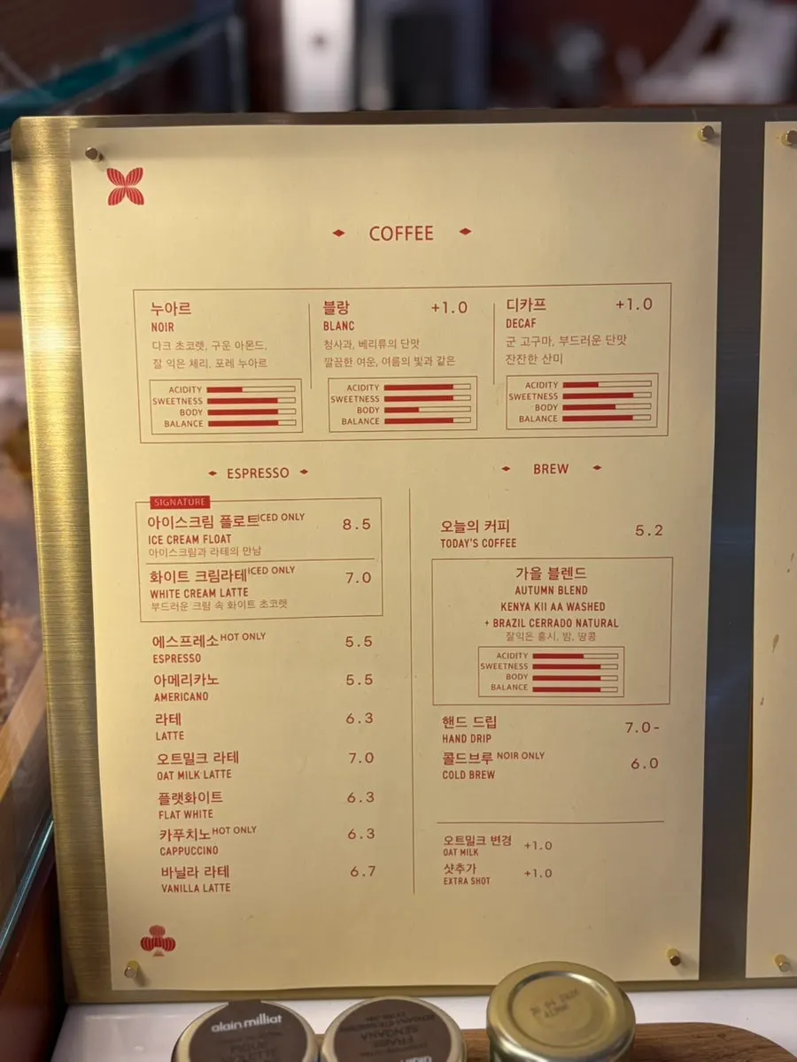Coffee menu board at Lemangdoré Gwanghwamun