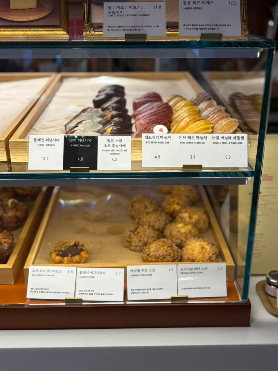 Bread display case mostly empty in the late afternoon