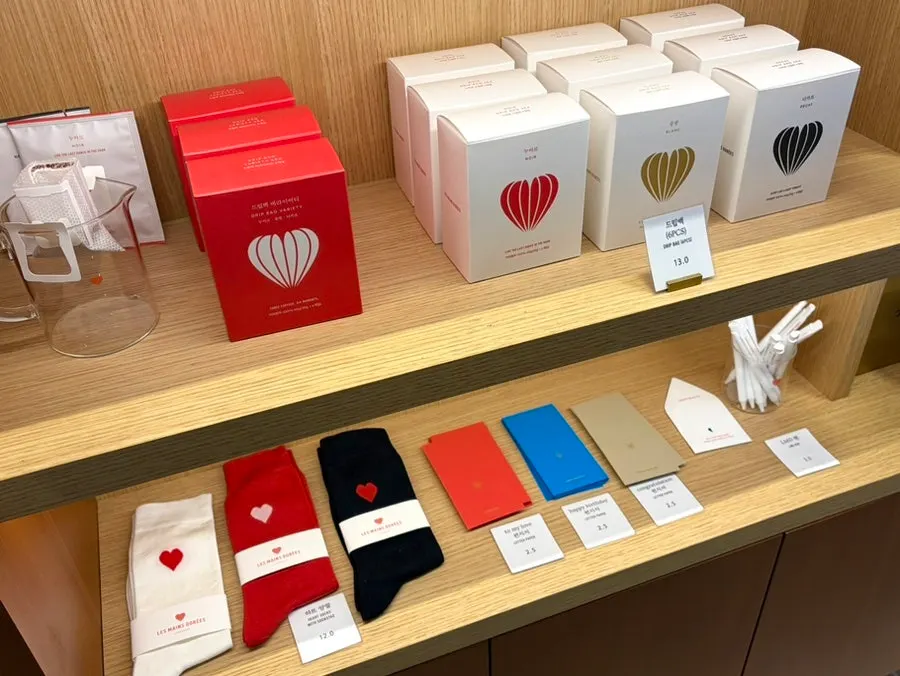 Drip bags, heart socks, and letter paper goods