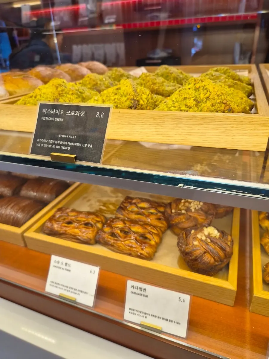 Display with croissants and pain au chocolat