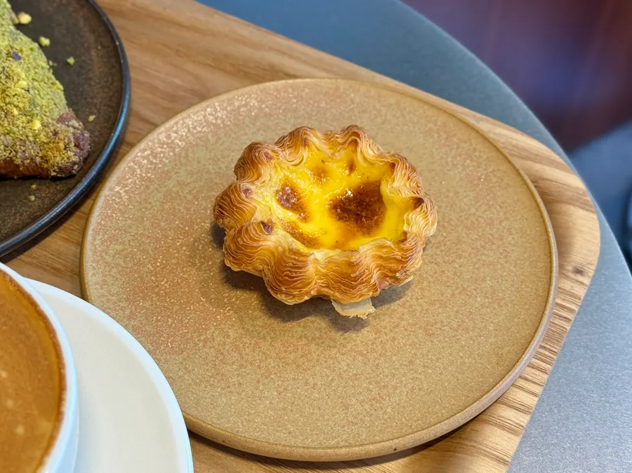 Egg tart with visible flaky layers