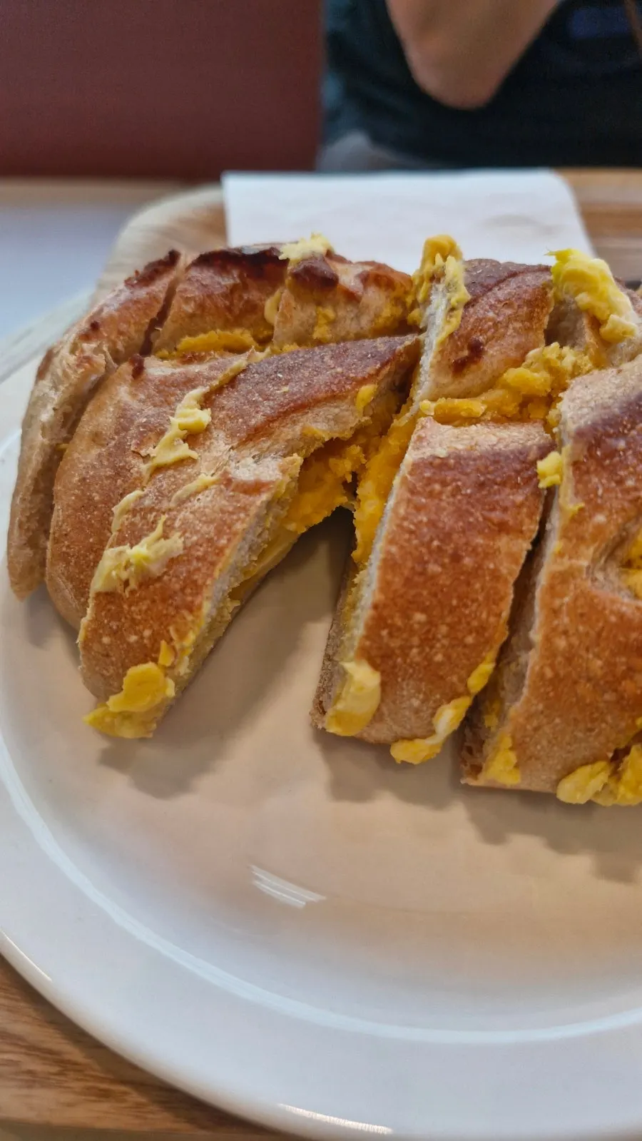 Kabocha cream cheese country bread sliced and served on a plate