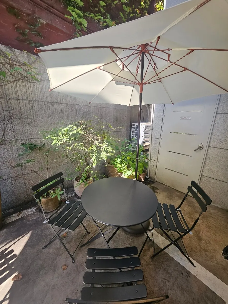 View of the outdoor terrace area beside the store