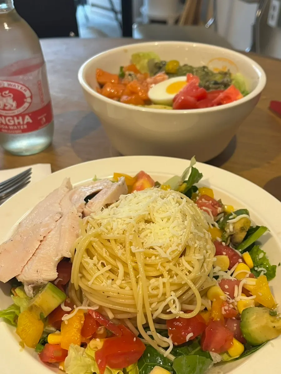 A hearty scoop of the salmon avocado poke bowl