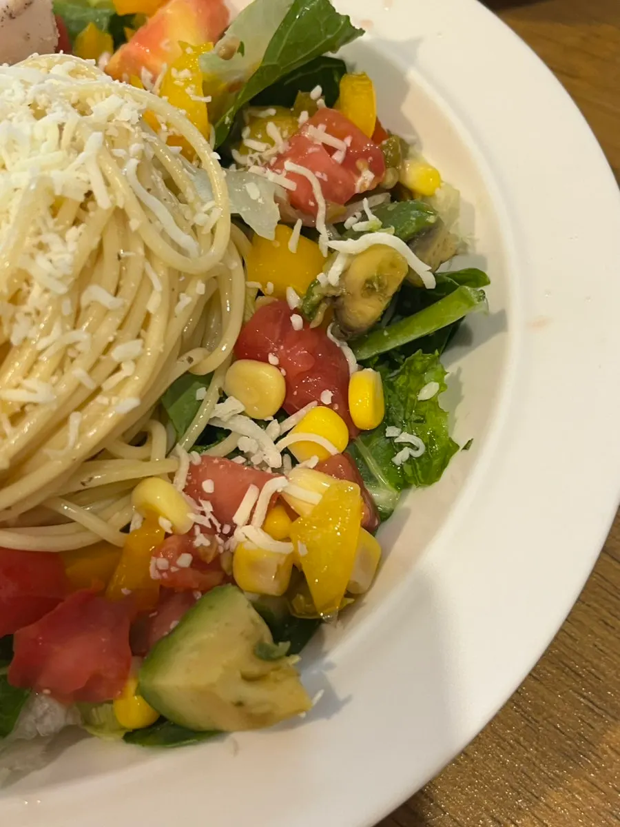 Close-up of Le Vegie Wang's salad pasta