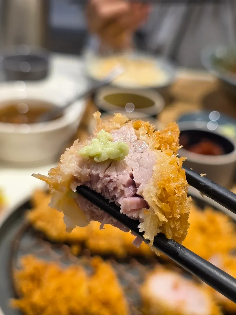 Slightly pink center of the hire-katsu meat