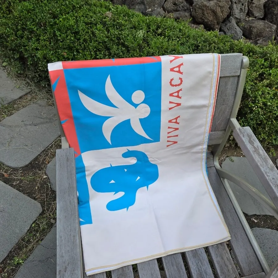 Lifeclue Beach Towel with a blue-and-orange western-inspired design