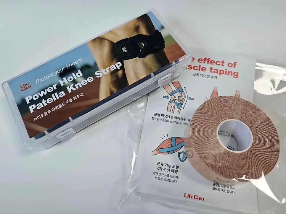 Patellar brace and taping used together while running