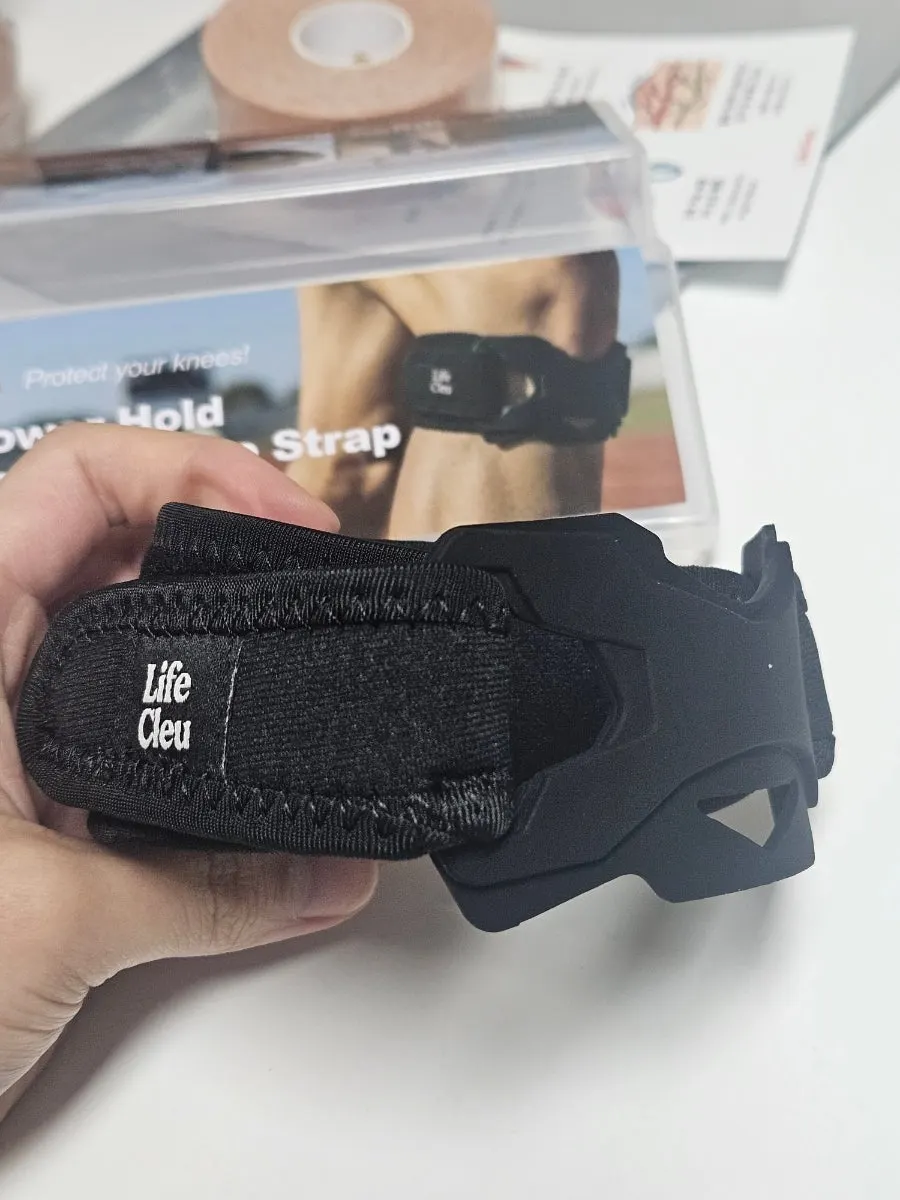 Powerhold knee brace secured by connecting its two parts