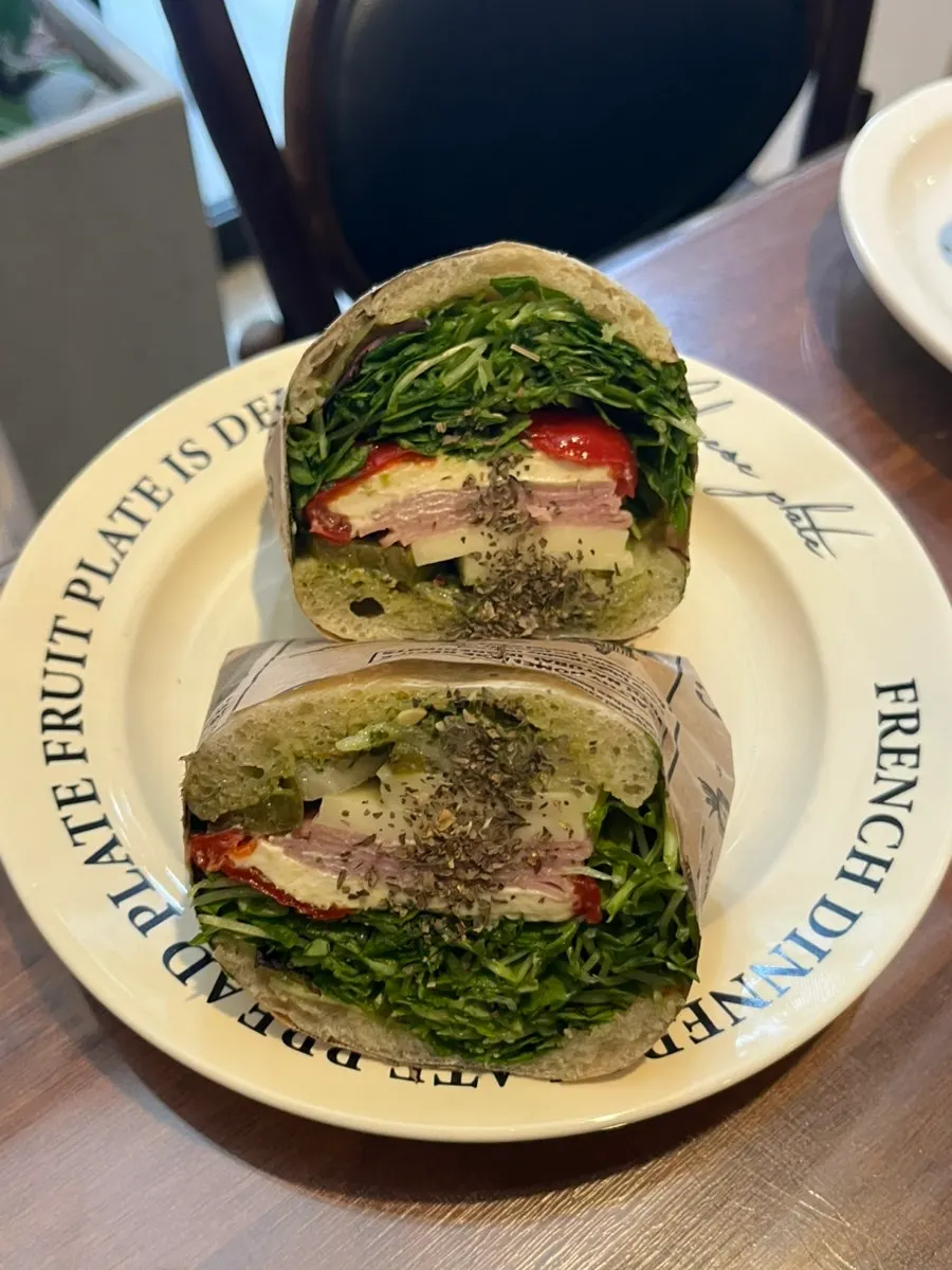 Rugola cream cheese sandwich packed with thick fillings