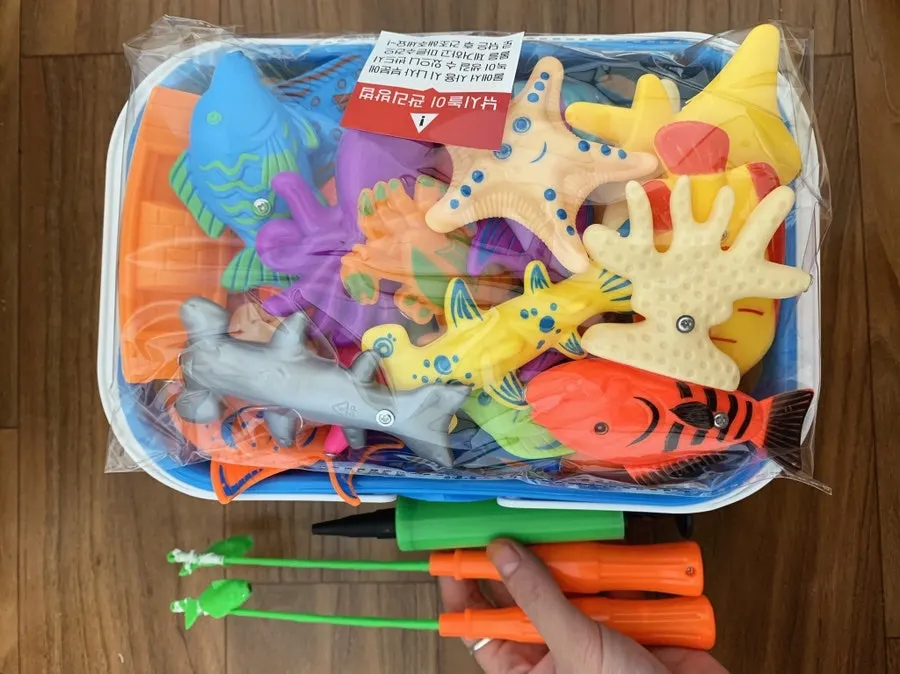 Fishing-play set components prepared as a gift for a niece