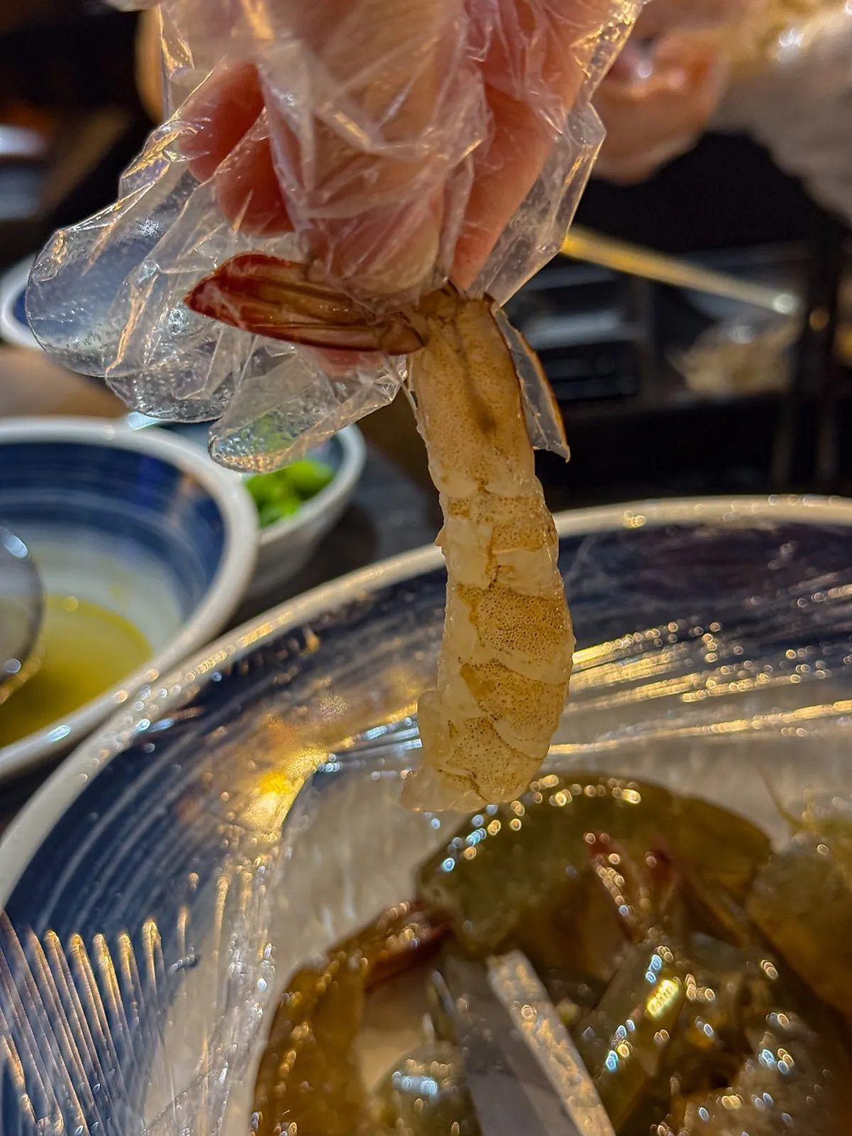 Peeled raw shrimp sashimi flesh