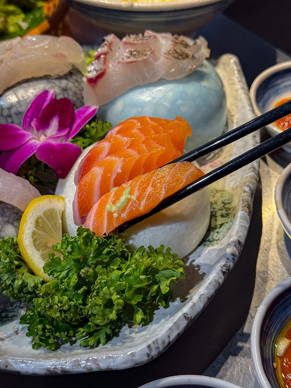 Mullet sashimi dipped in special makjang