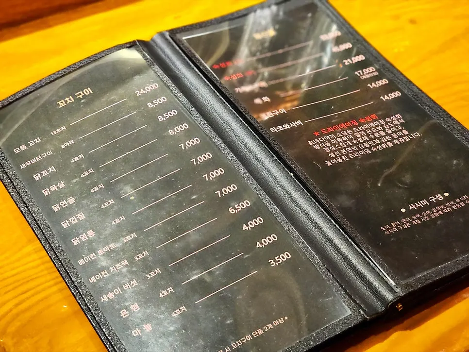 Premium aged sashimi menu page