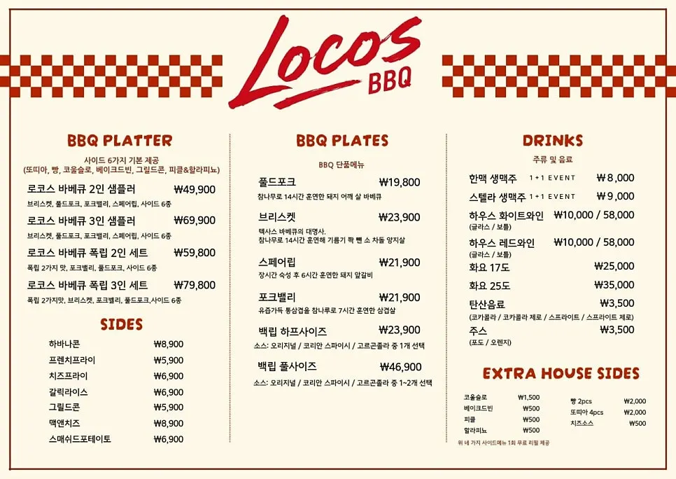 Menu board at Locos BBQ Sangsu Branch