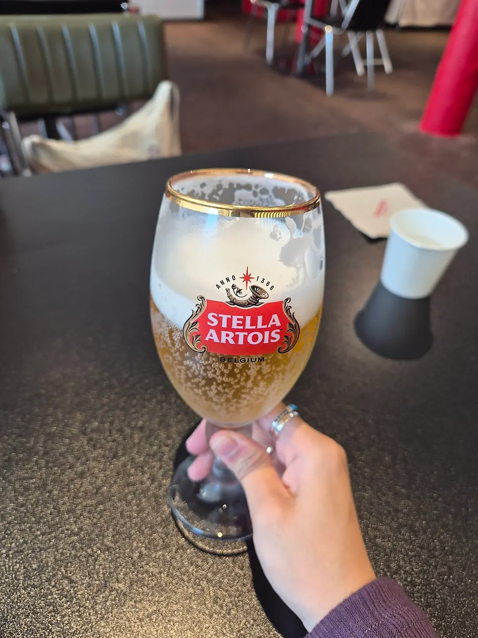 Two glasses of draft beer set on the table