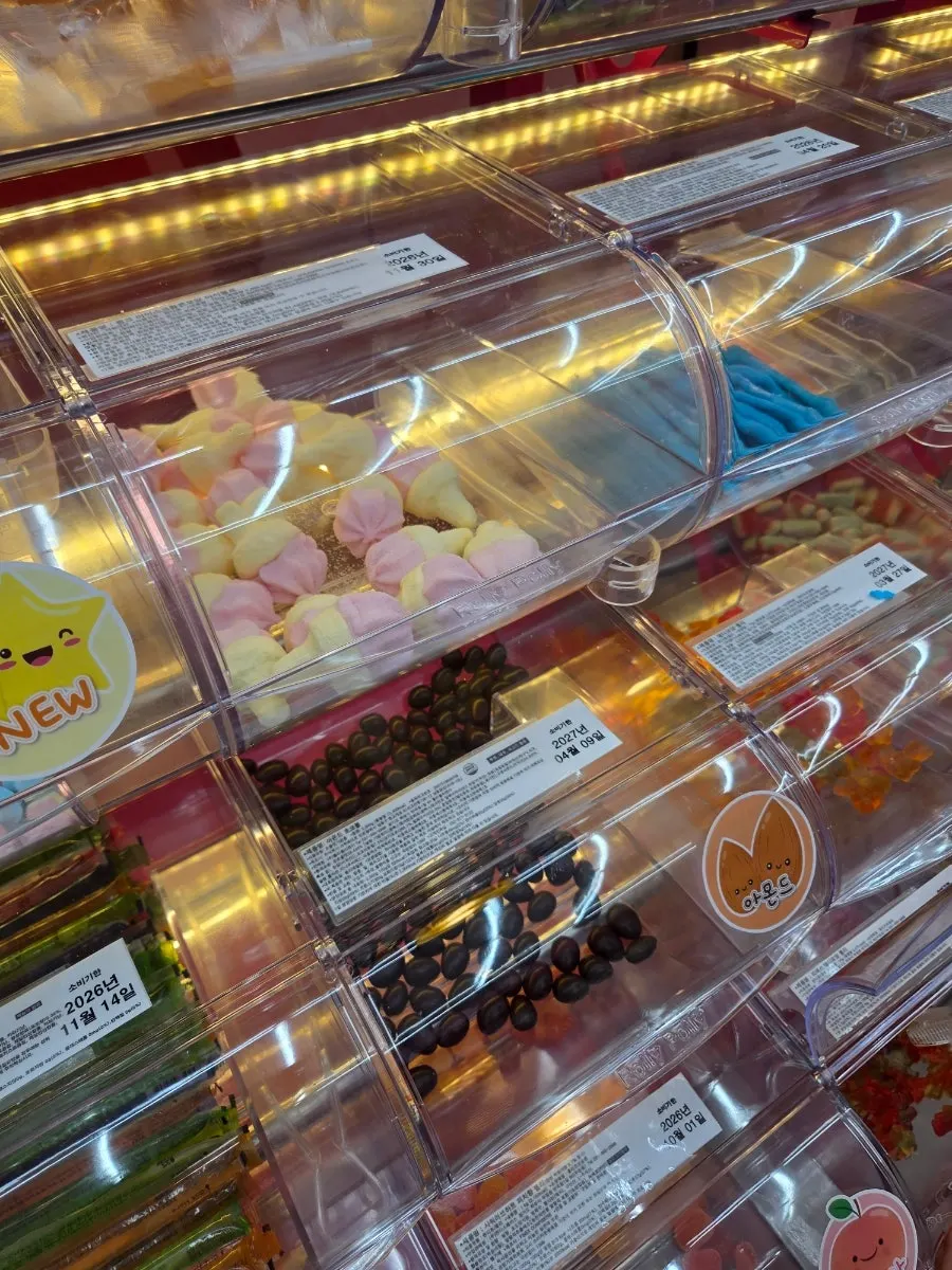Wall display of assorted candy and jelly