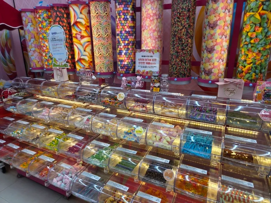 Interior view with products arranged by category