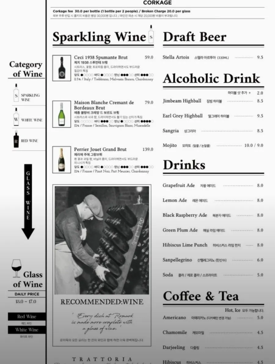 Menu listing salads and steaks