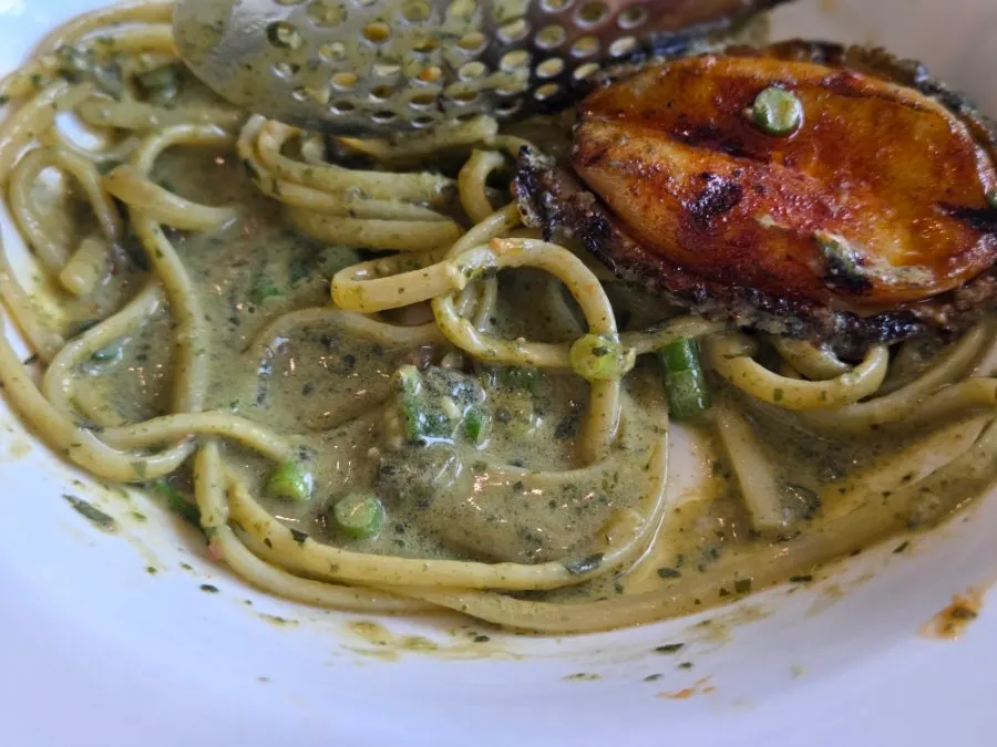 Abalone geou pasta transferred to a side plate