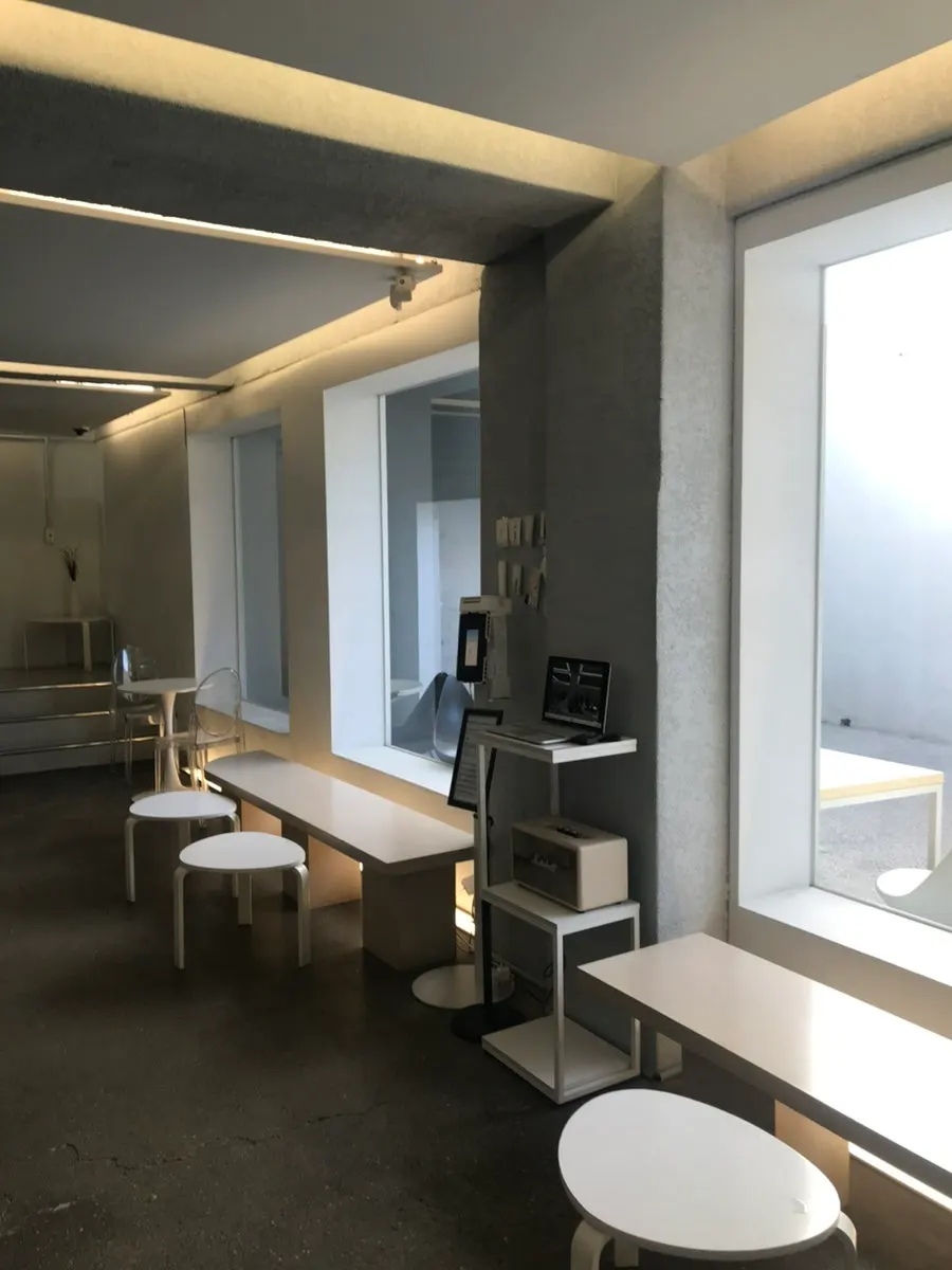Modern gray-toned interior of LOOOP café