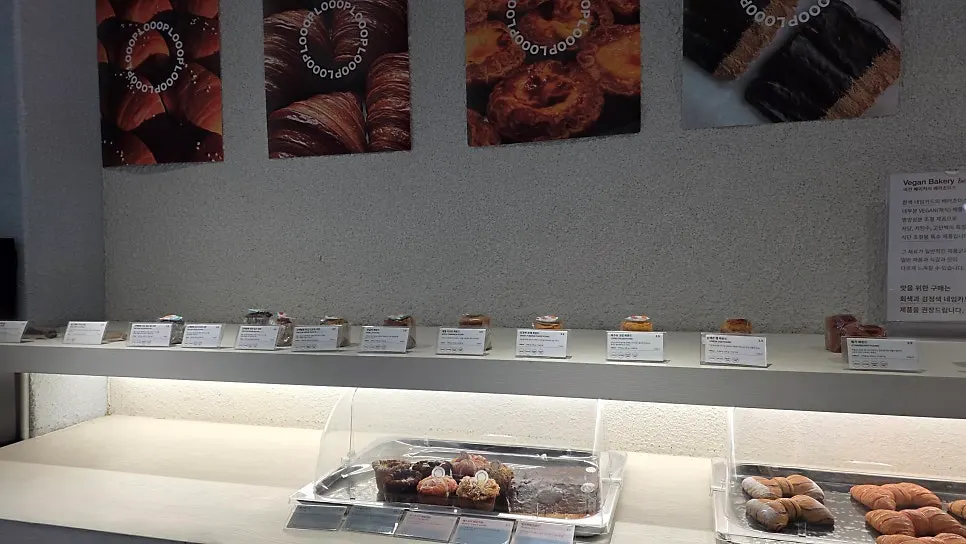 Cakes lined up in the central showcase