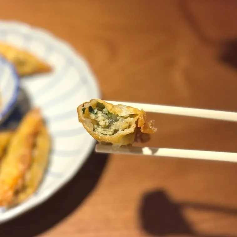 Primer plano del mandu frito crujiente