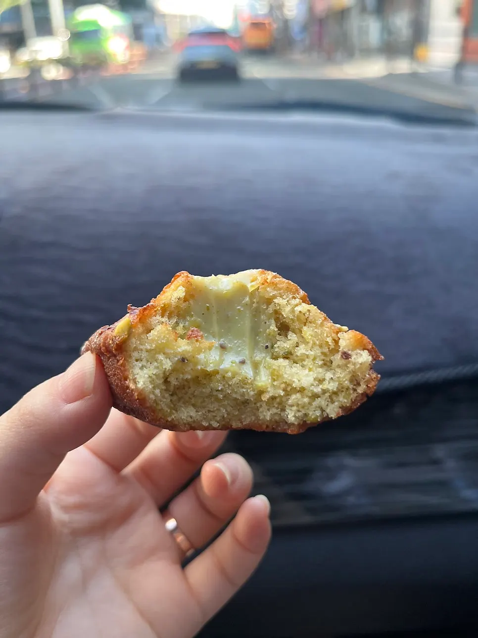 Pistachio madeleine filled with pistachio cream