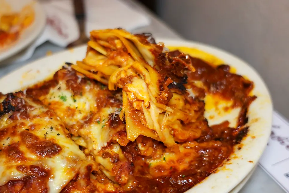 Baked cheese top layer of the lasagna