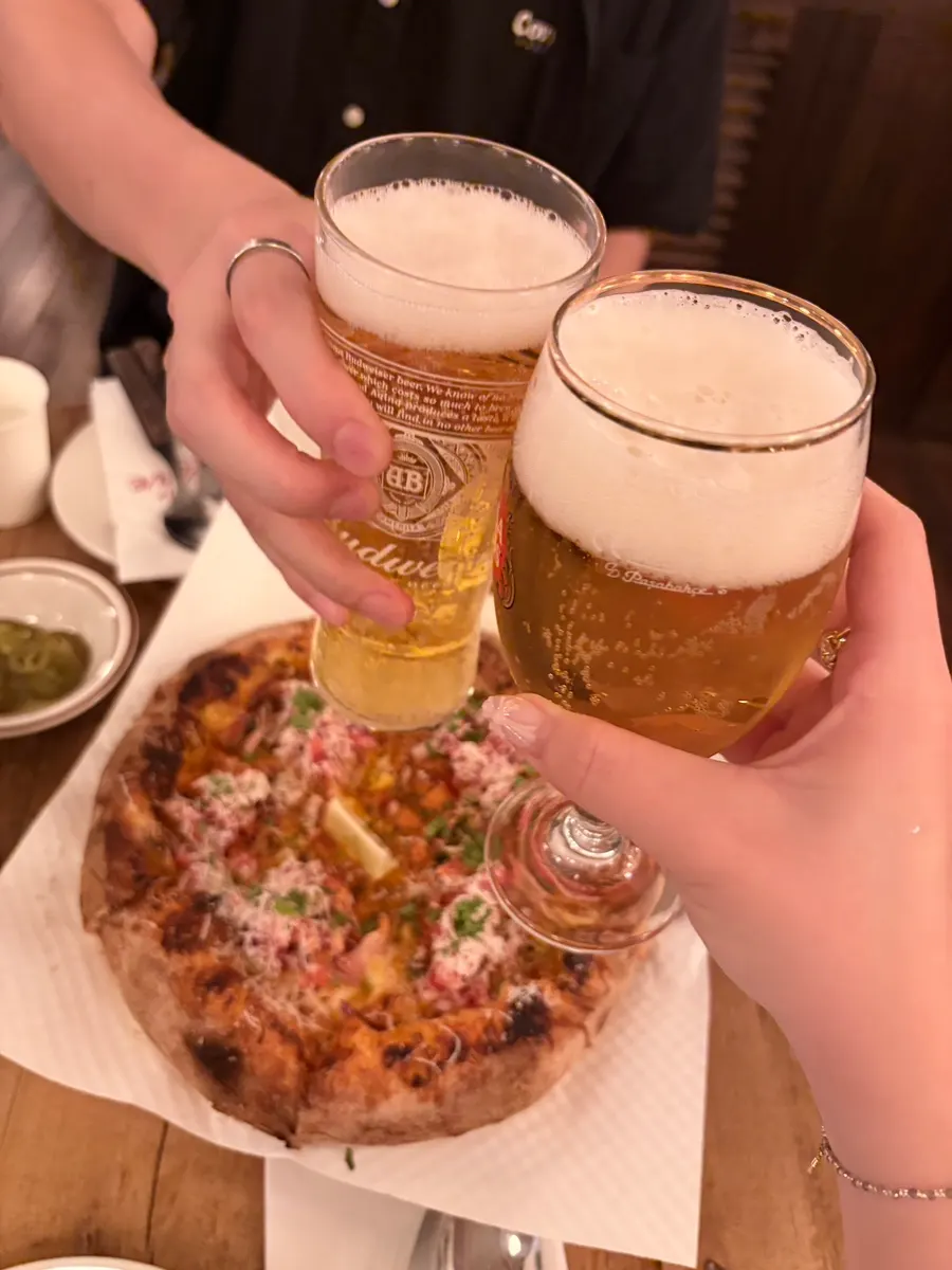 Beer served in a branded glass