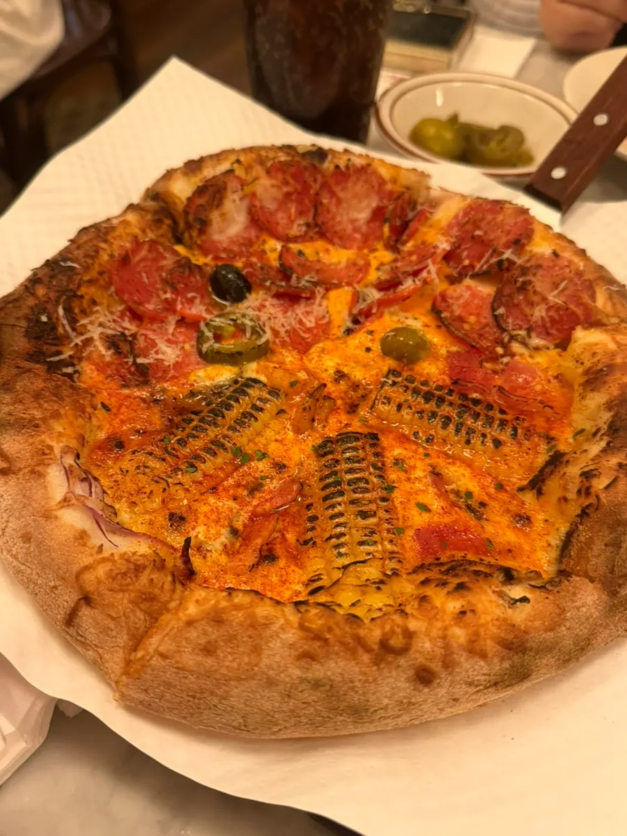 Whole corn and pepperoni half-and-half pizza