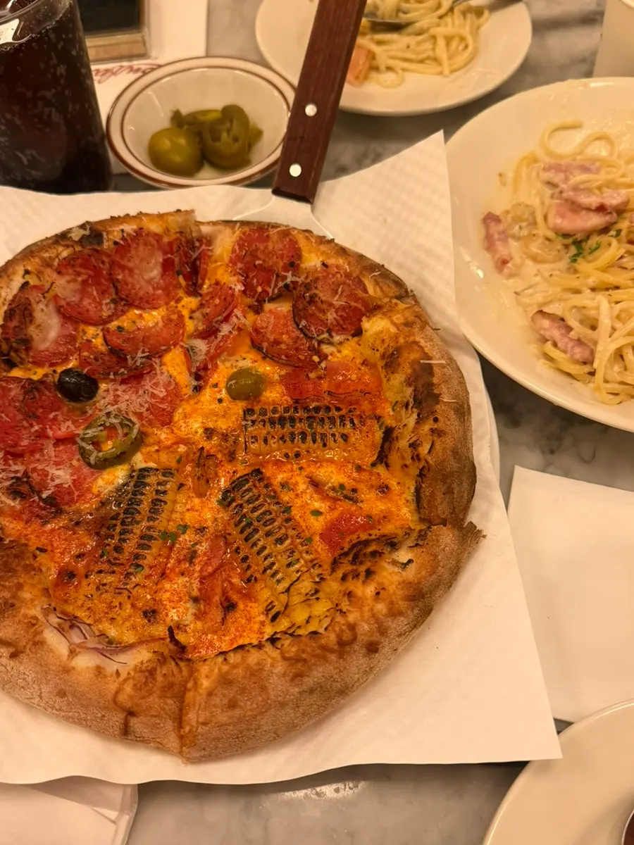 Cross-section of a half-and-half pizza slice