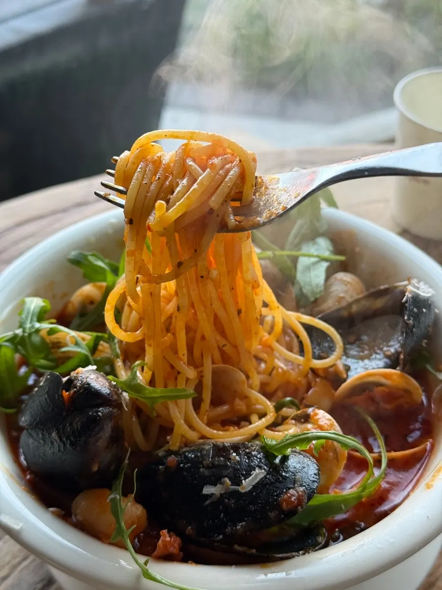 Hot pot pescatore pasta with spicy broth