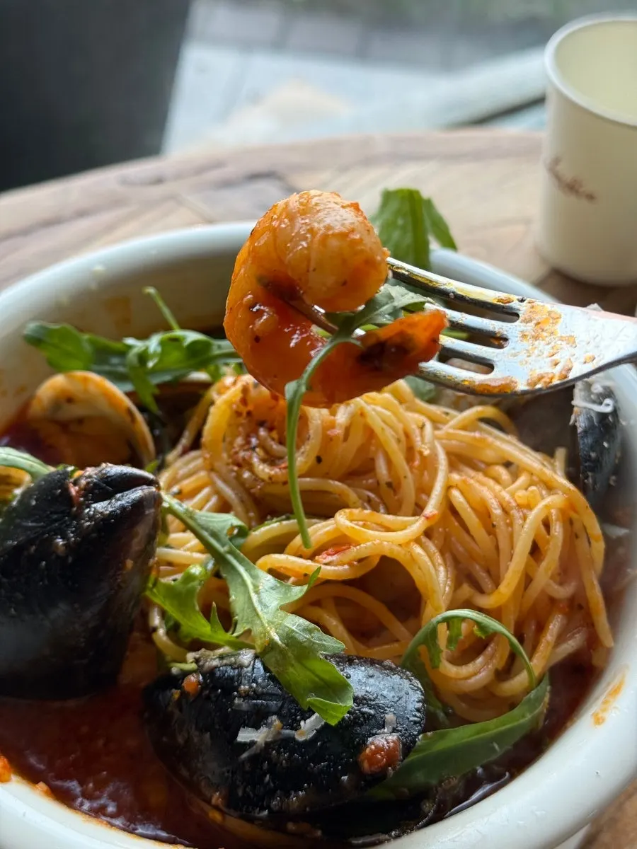 Pescatore pasta noodles with sharp, spicy sauce