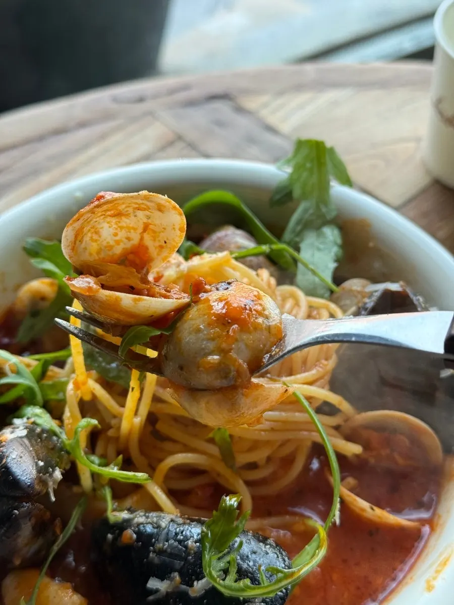 Seafood pasta with clams and shrimp