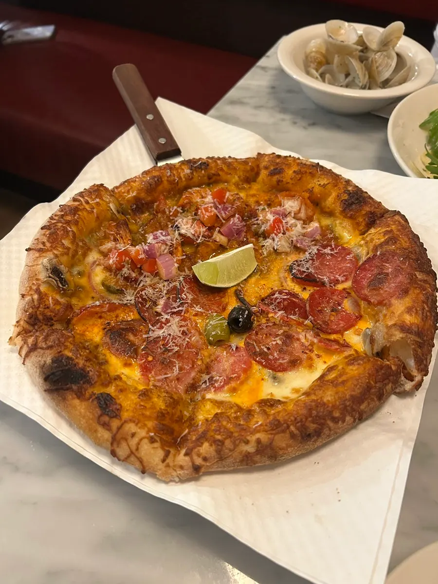 Half-and-half pizza with Tex-Mex taco and hot pepperoni
