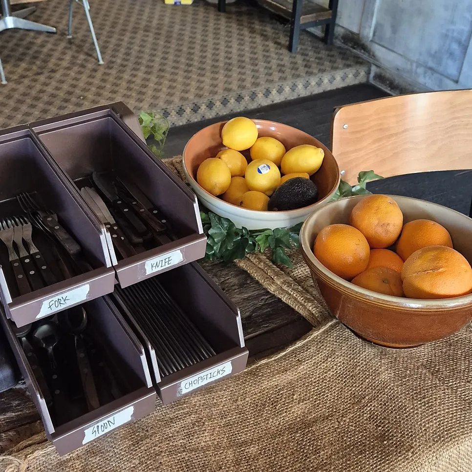 Self-bar with water and hot sauce